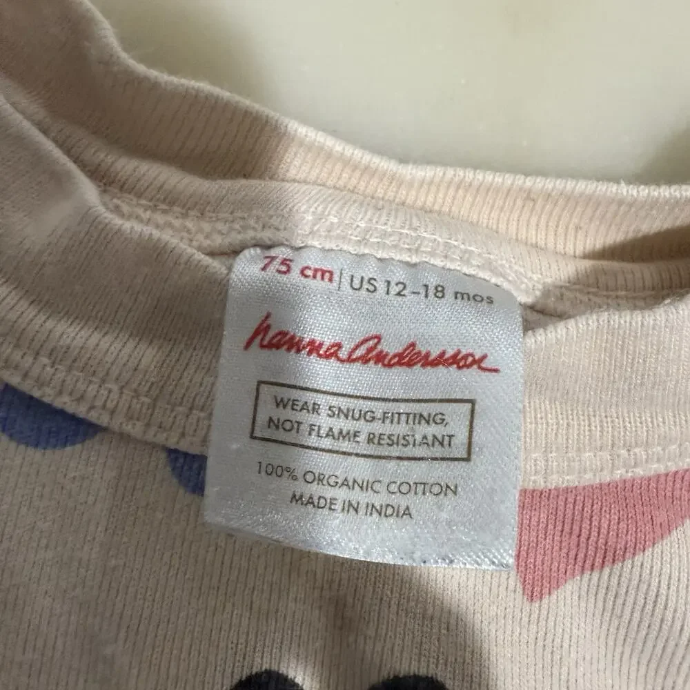 Hanna Andersson Long Sleeve Pajama Set Cream Colorful Hearts 12-18 months